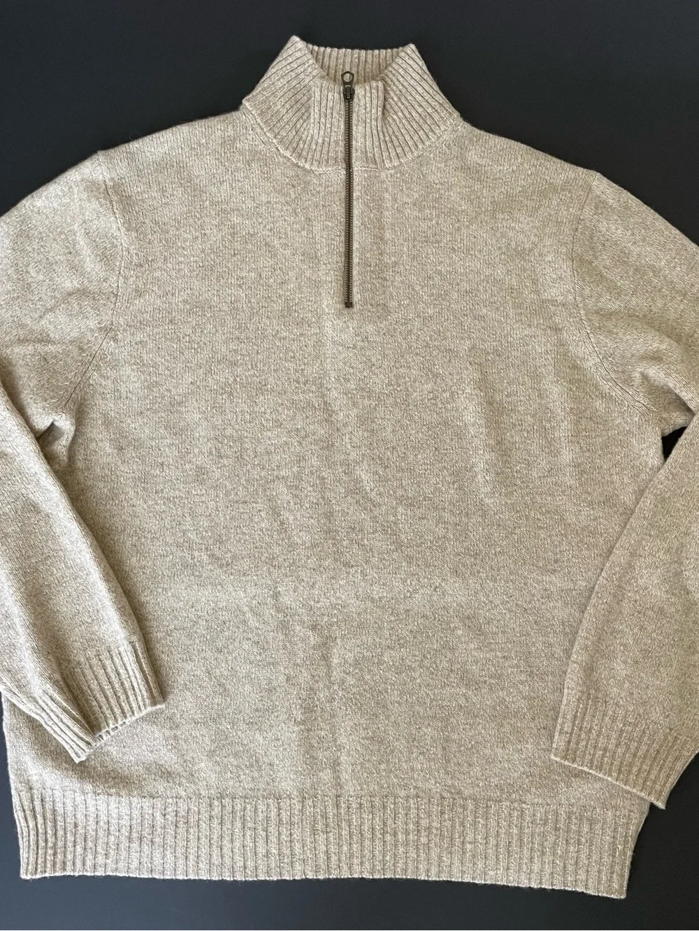 J Crew Sweater Mens XL Beige Lambs Wool 1/4 Zip Mock Neck Knit Pullover